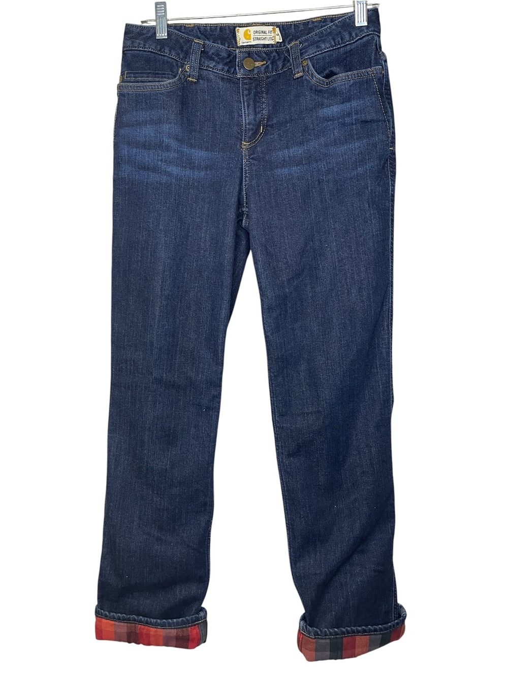 Carhartt Womens Dark Blue Straight Jeans with Flannel Lining Sz 6